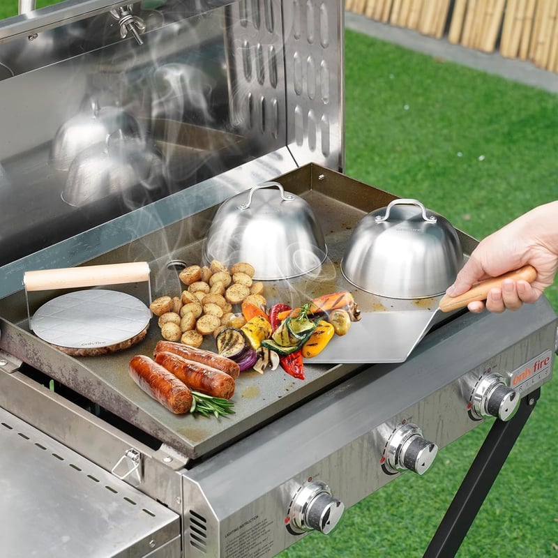 OnlyFire 4 részes rozsdamentes acél hamburger grillkészlet - Kerek húsprés, lapát és 2 burgerforma