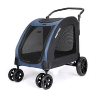 Virzen Nagy Kutyakocsi 50kg-ig - Kétszemélyes Kutyabuggy 4 Kerékkel, Állítható Fogantyúval (Fekete-Kék) 1