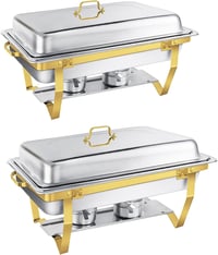WENMILY 9L Rozsdamentes Acél Ételmelegítő Szett - 2 db Arany Színű Négyzetes Chafing Dish Tálalóedény Gördülő Peremmel, Partikra és Büféaszt 1