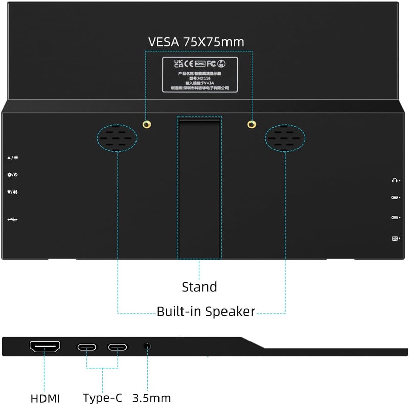 Thinlerain 11,6" Hordozható Monitor HDMI Csatlakozással - 1366x768 HD Kijelző Beépített Hangszórókkal Raspberry Pi kompatibilis