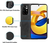 Poco M4 Pro 5G mágneses bőrtok 3 kártyatartóval - Fekete 6