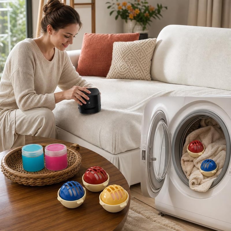 Szöszmentő takarítócsomag: mini porszívó + 3 db szőreltávolító labda + 2 db tisztítógél + kanapévédő takaró