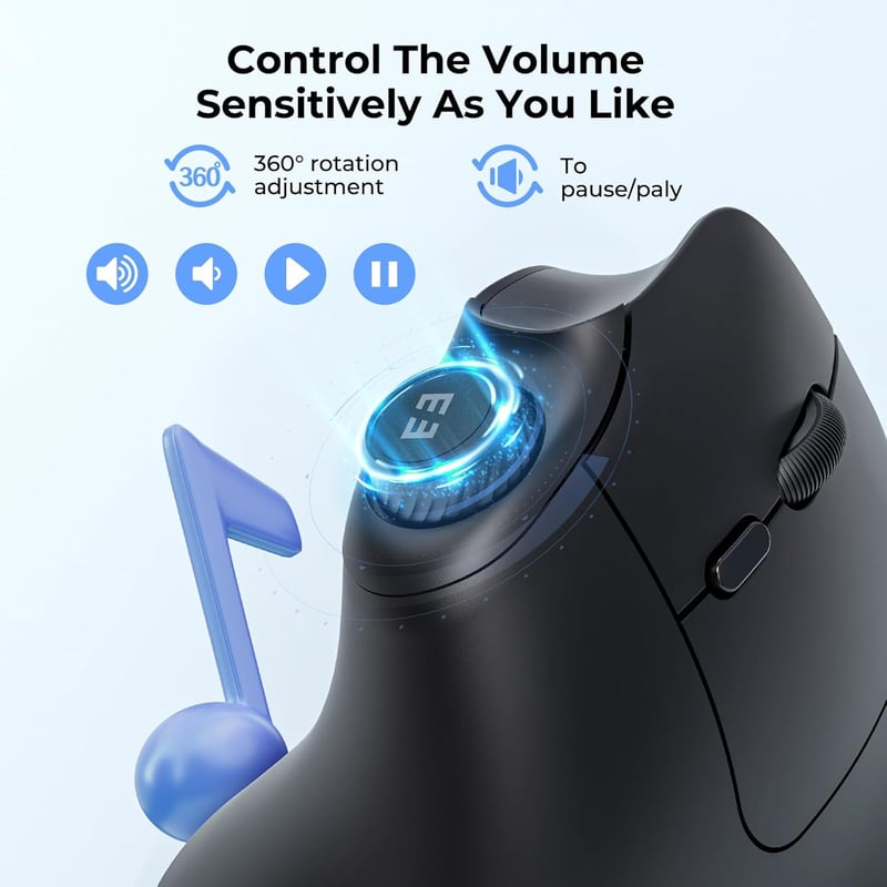seenda Ergonomikus Vezeték Nélküli Egér Hangerőszabályzóval - Többeszközös Bluetooth/USB Vertikális Egér PC, MacBook, Tablet Használatra - F