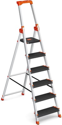 Songmics 6 Lépcsős Alumínium Létra, 186 cm Magas, 150 kg Teherbírású, Összecsukható Háztartási Fellépő, Otthoni és Kerti Munkákhoz 1