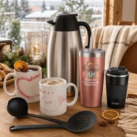 Set za tople napitke: 1x termo šalica + 1x keramička šalica + 1x termos šalica + 1x vrč 2l + set za posluživanje 1