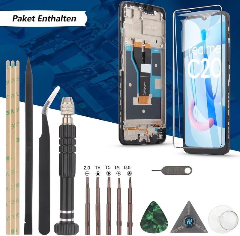 RongZy LCD Kijelző Realme C20/C11/C21 2021 RMX3231 Telefonokhoz - Érintőképernyős Digitalizáló Csereképernyő Kerettel, Szerszámokkal (Fekete