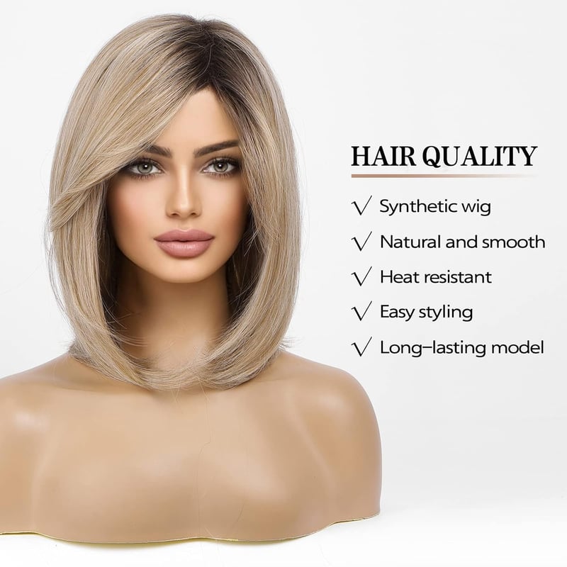 HAIRCUBE Rövid Egyenes Bob Paróka Frufruval - Hőálló Szintetikus Műhaj