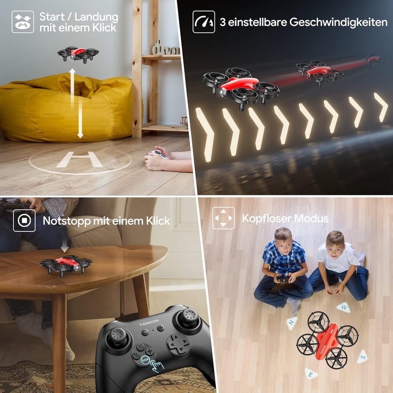 Tomzon Mini Drón Gyerekeknek - 24 Perces Repülési Idő, 360° Védelem, Távirányítós Quadcopter