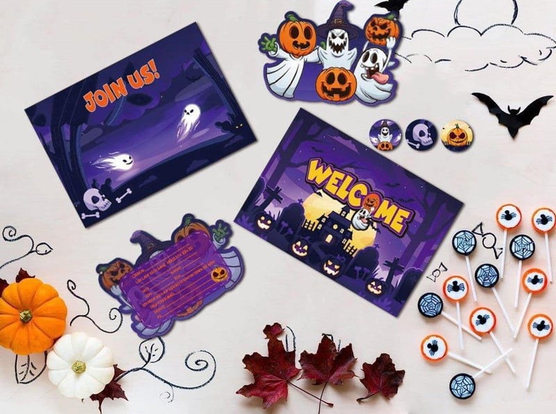 Lila Halloween Meghívó Szett 12 db Borítékkal és Címkékkel
