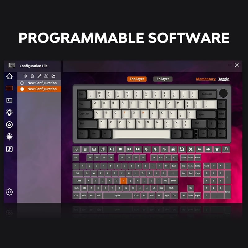 EPOMAKER EK68 65% Mechanikus Gamer Billentyűzet, Hot-Swap, Hármas Csatlakozás, 3000 mAh Akkumulátor, RGB Háttérvilágítás, PBT Keycaps, Feket