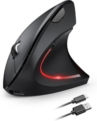 TECKNET Ergonomikus Vezeték Nélküli Egér - Újratölthető, 4800 DPI, Csendes Kattintás, 6 Gomb, LED Kijelző, Fekete 1