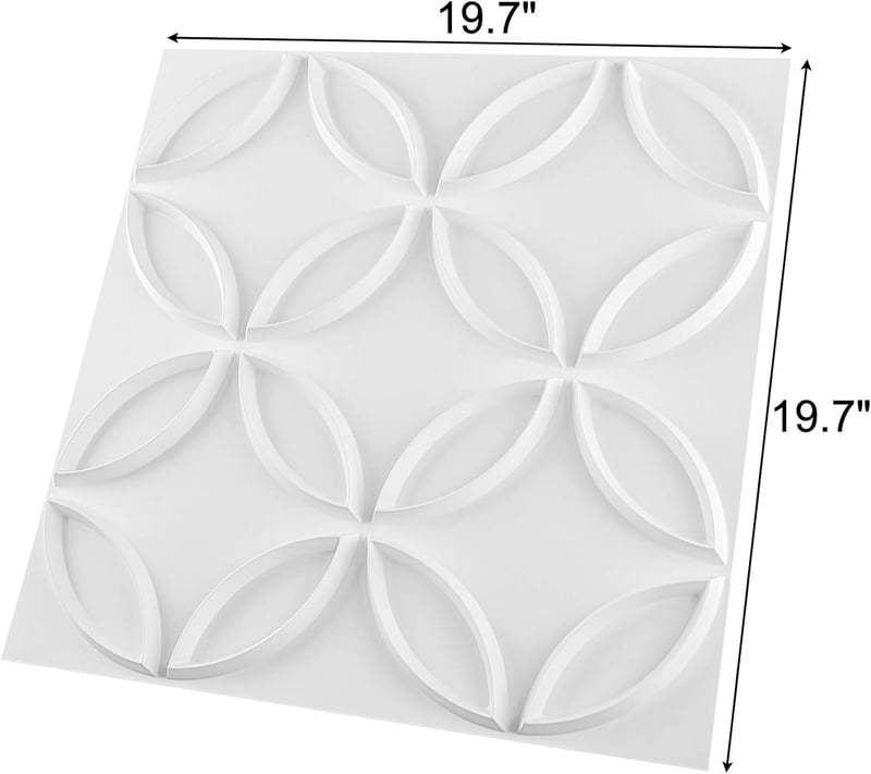 Art3d 3D PVC Fali Panel - Fehér Matt Összekapcsolódó Körök - Beltéri Faldekoráció Lakásba vagy Üzletbe - Vízálló - 50x50 cm - 12 db/csomag -