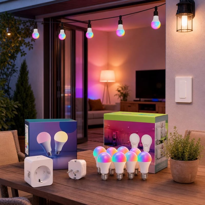 Štartovací balík smart domácnosti: 8× E27 WiFi žiarovka + smart zásuvka + smart vypínač