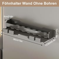 W&H Hajszárító Tartó Fali Fúrás Nélküli Rozsdamentes Acél Állvány Dyson Airwrap Styler Hajformázókhoz - Fekete 2