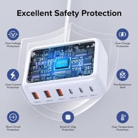Zomvan 100W USB-C Gyorstöltő 6 Portos - 3 USB-C és 3 USB-A Töltőállomás iPhone 16/15/14, Samsung S24/S23, iPad és Okostelefonok Számára

AI: 6