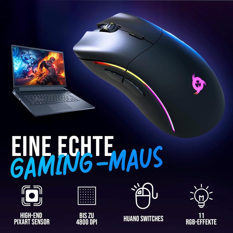 KLIM Thunder Vezeték Nélküli Gamer Billentyűzet és Egér Szett - RGB Háttérvilágítás, 4800 DPI, Beépített Akkumulátor, PC/PS4/PS5 Kompatibili