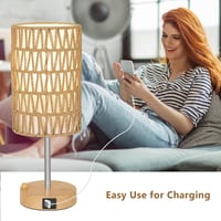 Rayofly Érintésvezérelt Éjjeli Lámpa Szett - 2 db Rattan Búrás Vintage Asztali Lámpa USB-A/C Töltővel, LED Izzóval, Bohém Stílusban Hálószob 6