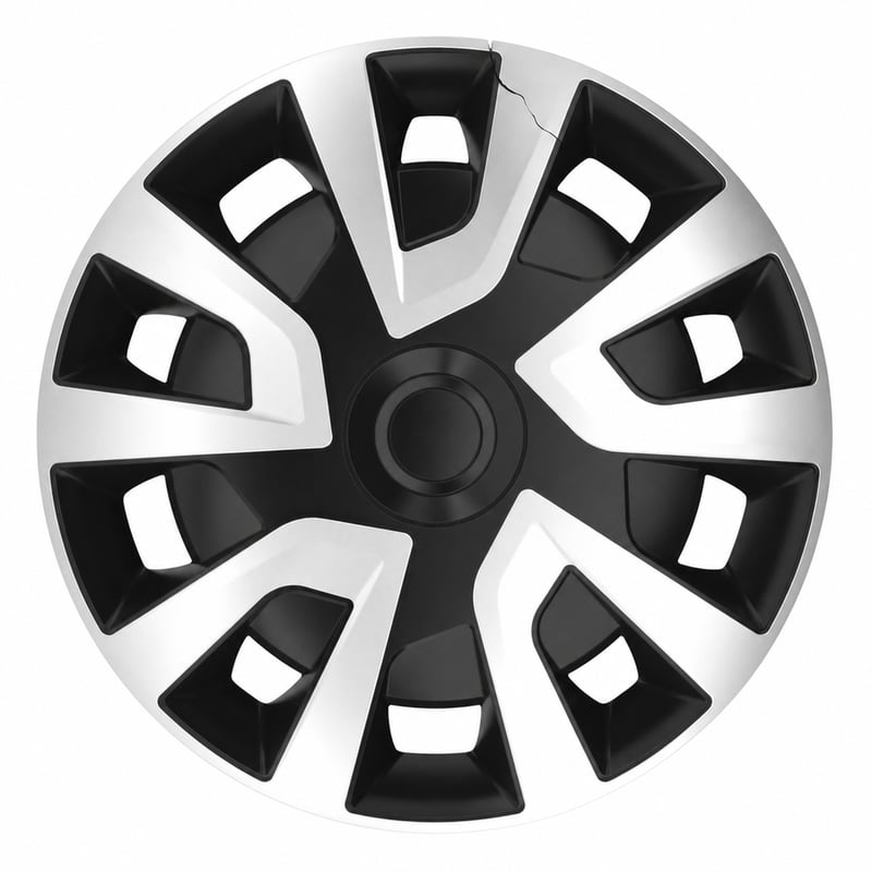Capace roți AUTO-STYLE Revo-VAN pentru autoutilitare, 15 inch, argintiu/negru (bombat) — 3 bucăți — fără 1 capac rupt (stare: vezi a 2-a poză)