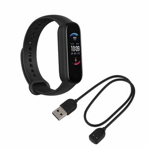 Brățară inteligentă Amazfit Band 5 neagră, ecran color HD, monitorizare puls, 11 — defectă, pentru piese: funcționează doar conectată la încărcător (stare: vezi a 2-a poză)