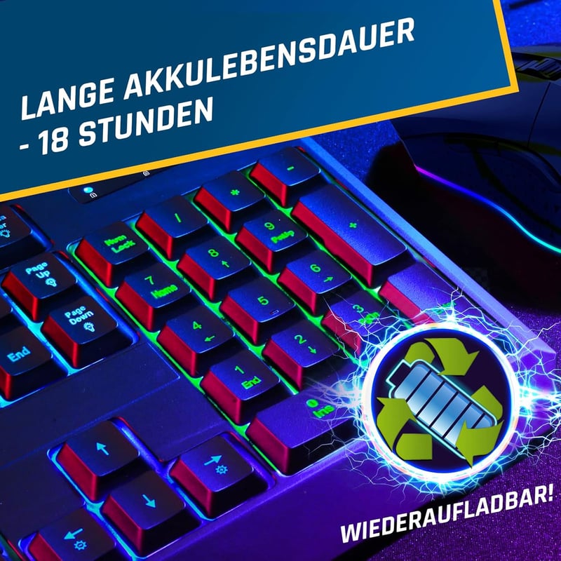 KLIM Blaze & Chroma Vezeték Nélküli Egér-Billentyűzet Szett - RGB Háttérvilágítás, Hosszú Élettartamú Akkumulátor, PC és Mac Kompatibilis, G