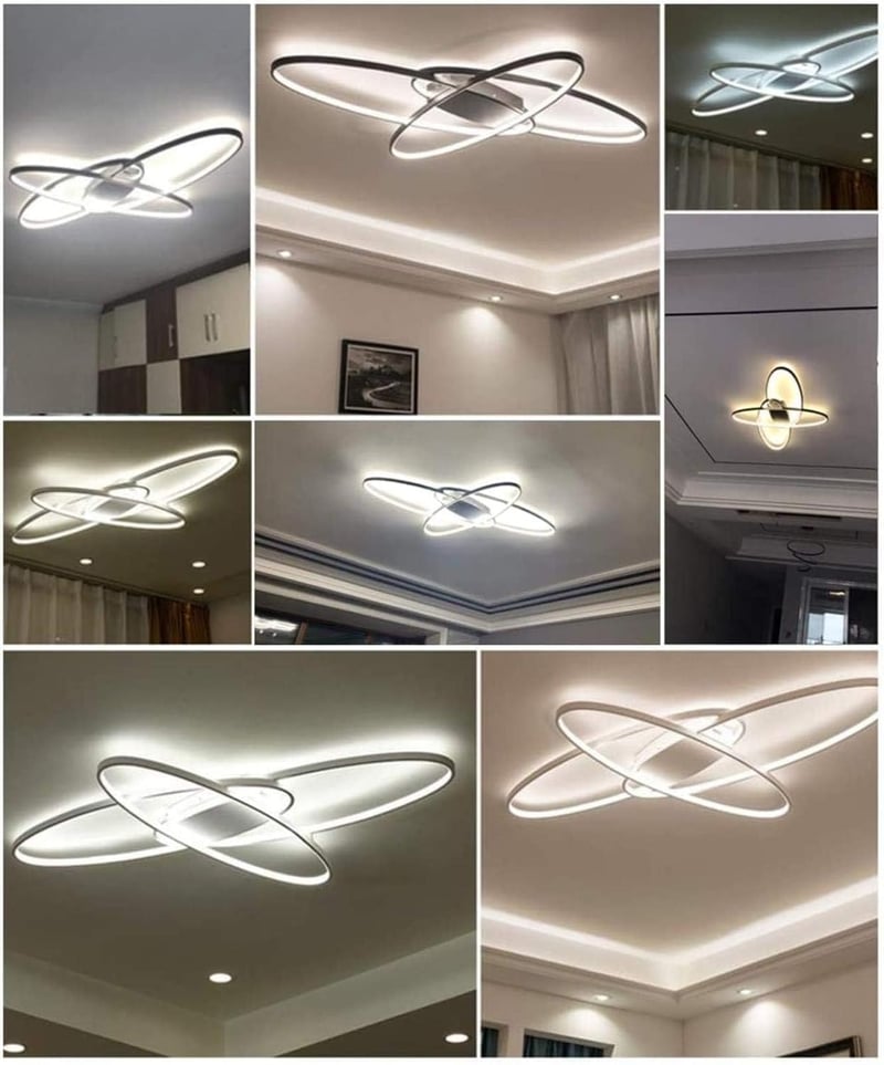 minifair Ovális LED Mennyezeti Lámpa - Fekete Távirányítós Dimmelhető Csillár 48W 4300lm Nappali, Hálószoba, Étkező és Konyha Világításhoz