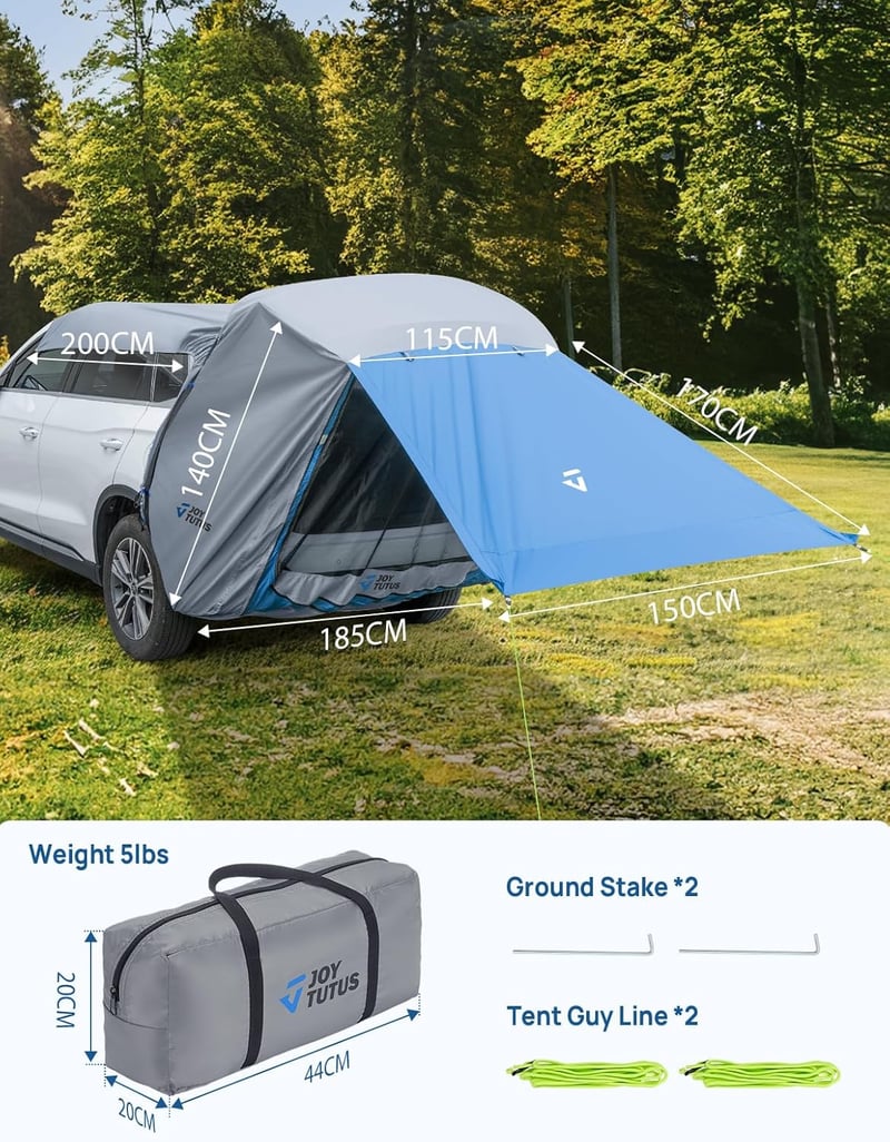 JOYTUTUS Univerzális Autó Hátsó Sátor SUV-hoz - Vízálló, UV-védelemmel, Szúnyoghálóval - Kék Kemping Napellenző Túrázáshoz, Kempingezéshez