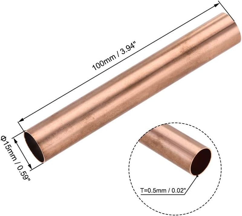 Sourcing Map 15mm-es réz cső, 0,5mm falvastagság, 100mm hosszú