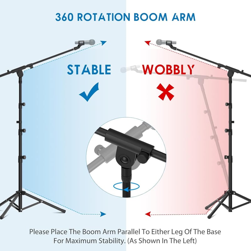 K KASONIC Állványzható Mikrofon Állvány Tripod Boom Összecsukható Két Klippel