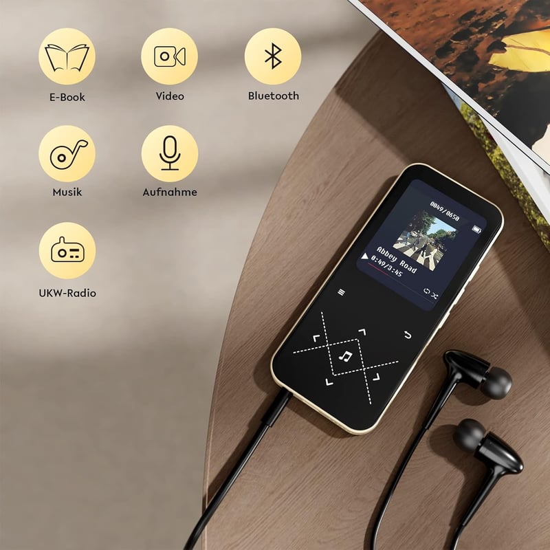 AGPTEK MP3 lejátszó 96GB, Bluetooth 5.3, HiFi hangzás, 2,4" színes kijelző, érintőgombos, fekete-arany