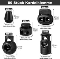 REJOECE 80 db Fekete Zsinórzár Készlet - 5/8 mm Cipőfűző Rögzítő, Kétutas Zsineglezáró Kabátokhoz, Sportruházathoz, Hátizsákokhoz, 4m Rugalm 2