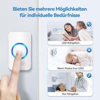 VOXON Vezeték Nélküli Csengő 400m Hatótávval - IP65 Vízálló Ajtócsengő 2 Vevőegységgel, LED Villogással, 5 Hangerőszinttel, 60 Dallammal  3