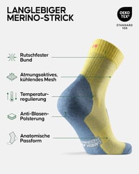 DANISH ENDURANCE Könnyű Merino Gyapjú Túrazokni, Sárga-Szürke, 35-38 2