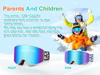EXP VISION Gyerek Síszemüveg - Kék, Páramentes, 100% UV Védelemmel, Szemüveg Kompatibilis, Sisakkal Használható Snowboard Szemüveg 2-14 Éves 8