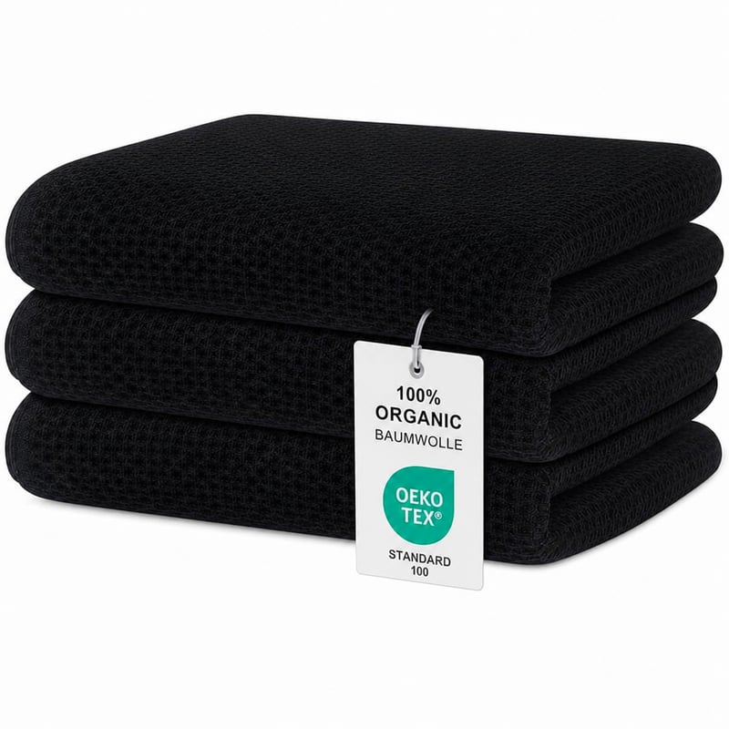 Kuchynské utierky Moosfor, 100 % bavlna, sada, 32 x 72 cm, mäkké a savé prémiové utierky na riad, čierne — sada 4 ks