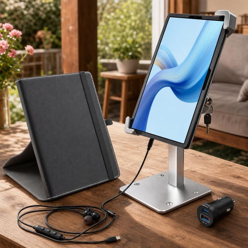 Tablet balík pre Doogee: 360° puzdro + uzamykateľný stojan + 30W nabíjačka + vodeodolné slúchadlá