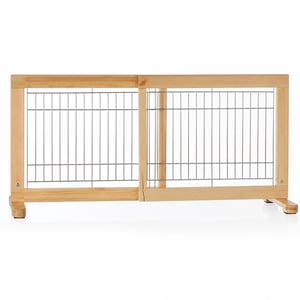 Portiță de siguranță extensibilă din lemn TRIXIE pentru câini 65-108x50 cm, maro — defectă, funcționează parțial: ușă glisantă deteriorată (stare: vezi a 2-a fotografie)