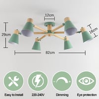 Schindora Zöld Mennyezeti Lámpa 6 Izzóval - 82 cm Fa és Vas Étkezőasztal Csillár, Állítható Karokkal, Modern Világítás Nappaliba, Konyhába,  4