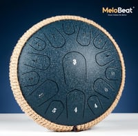 MeloBeat Tongue Drum 33 cm 15 Hangú - Professzionális Acél Handpan D-dúrban, Dalkönyvvel, Ütőkkel és Hordtáskával (Sötétkék) 2