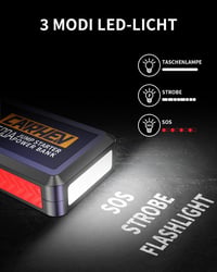 CARHEV 5000A Autós Indításrásegítő Powerbank, 12V Bikázó 8.0L Benzin/Dízel Motorokhoz, 26800mAh USB Gyorstöltő, LED Lámpa, IP65 4