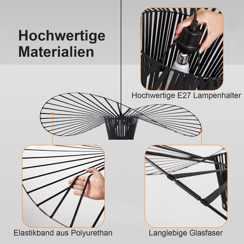HRGKLMN Vertigo Függőlámpa - Állítható Magasságú Retro Szalmakalap Csillár, E27, 18W, 800 Lumen, Fekete, 100 cm, Nappali és Hálószoba Világí