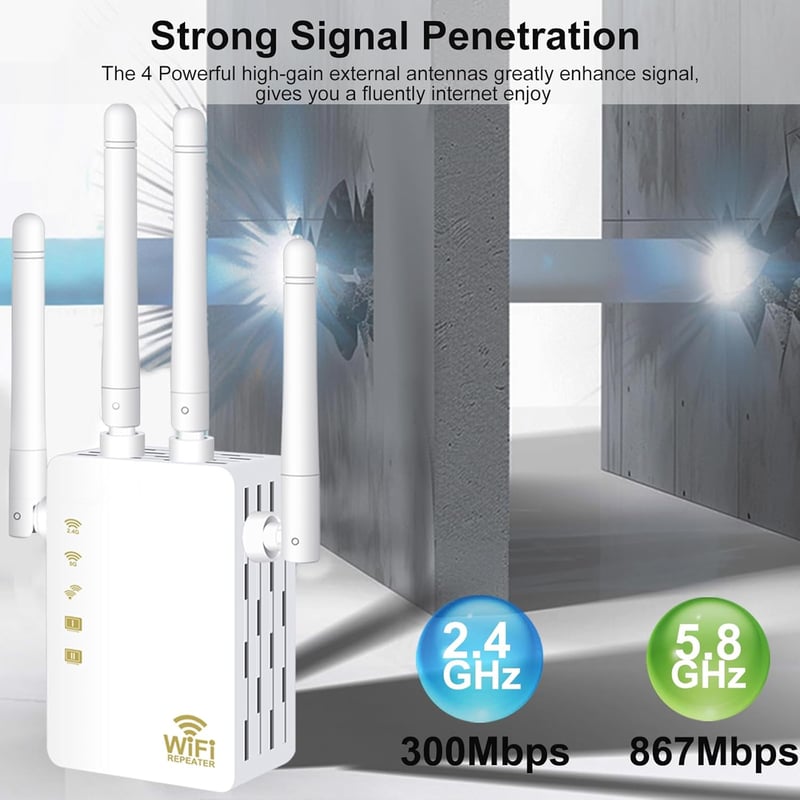TP-Link AC1200 Dual Band WiFi Jelerősítő 4 Antennával, WPS és LAN Portokkal
