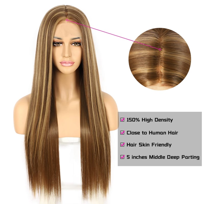 Sapphirewigs Hosszú Egyenes Barna Paróka Nőknek - 60cm, Hőálló Szintetikus