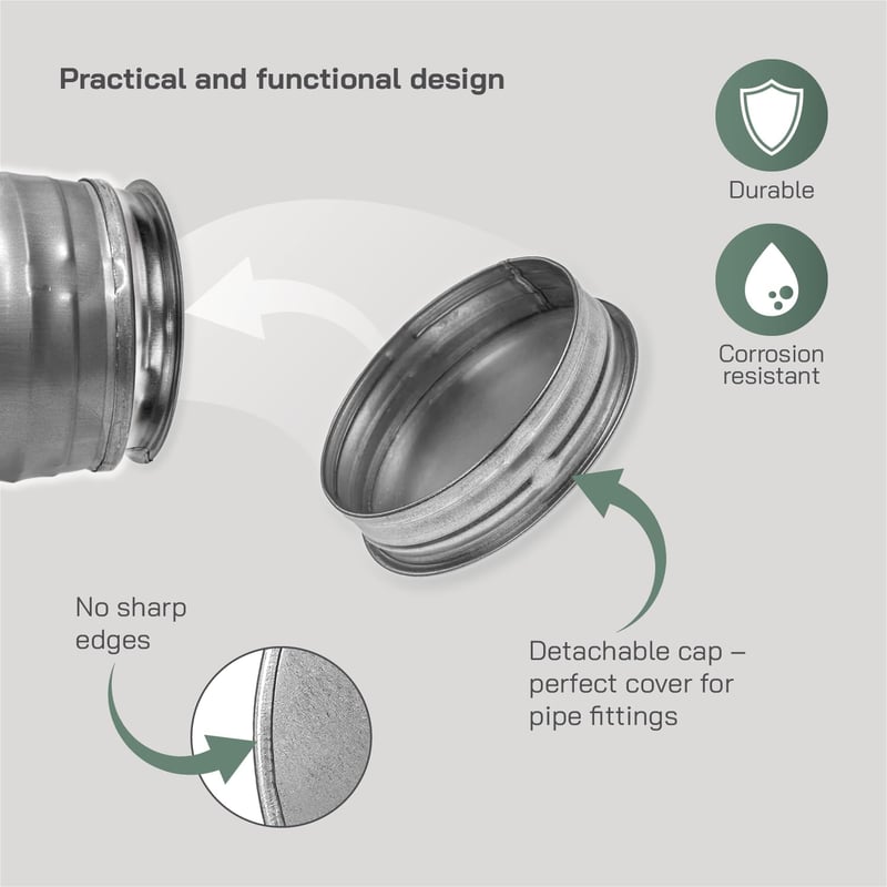 Vent Systems 100 mm Kerek Horganyzott Acél Szellőzőcső Fedél - Eső Elleni Védelem Szárítógéphez, Fűtéshez és Klímához - Kültéri és Beltéri H