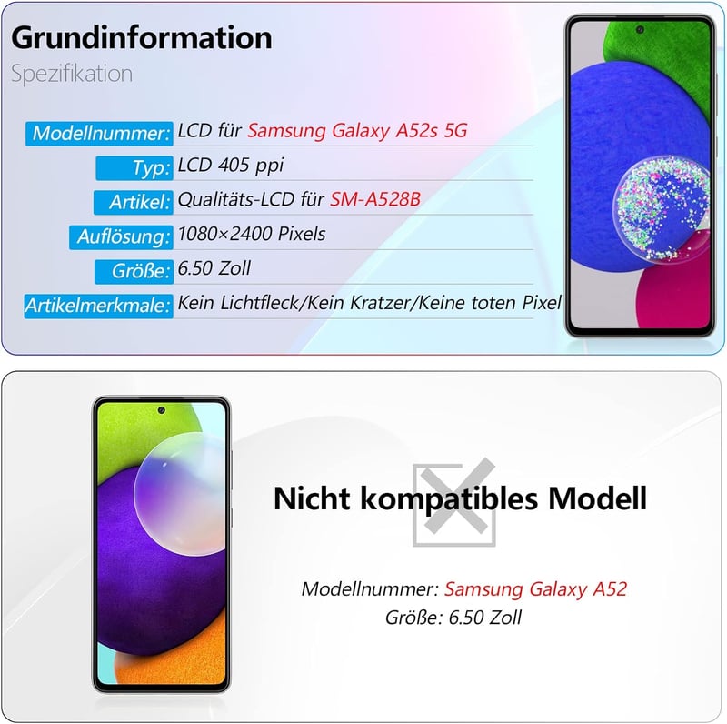 RongZy Samsung Galaxy A52s 5G LCD Kijelző és Érintőképernyő Csere Készlet Kerettel - Fekete Színben, Szerszámokkal, A528B 2021 Modellhez