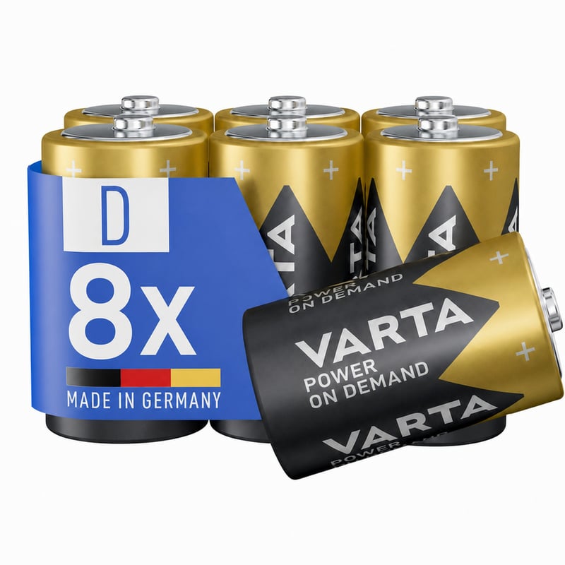 VARTA Power on Demand D Mono LR20 Alkalické batérie 8 ks - 1,5V batérie s dlhou výdržou pre zariadenia inteligentnej domácnosti