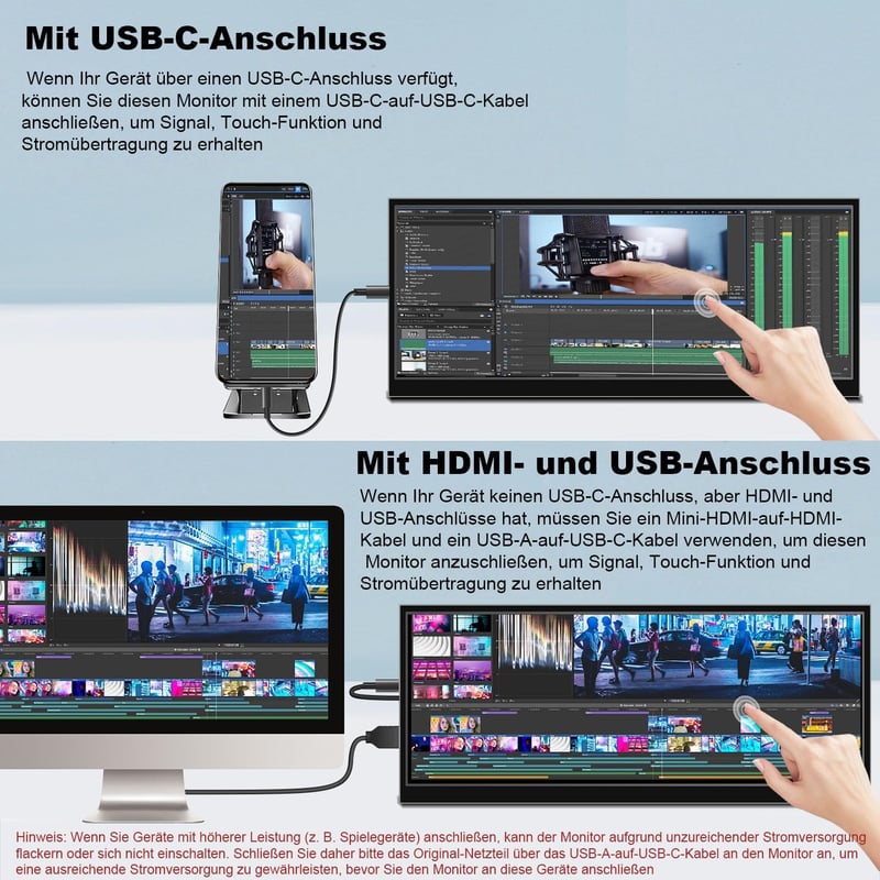 Prechen 12.3" Hordozható Érintőképernyős Monitor - 1920x720 IPS Kijelző, HDMI/USB-C, CPU/GPU Monitorozás, Laptop Kiegészítő