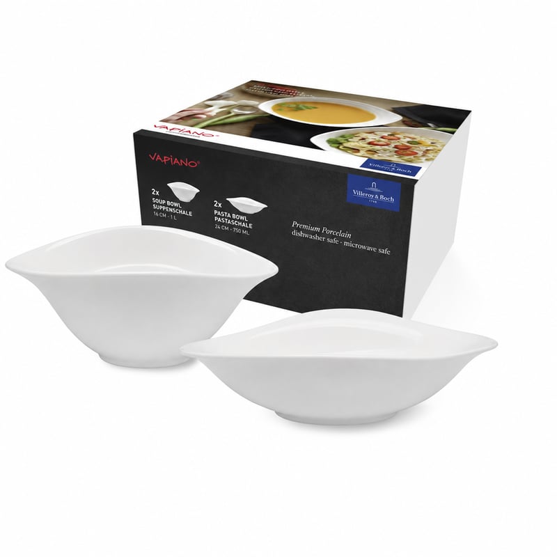 Set de boluri Villeroy & Boch Vapiano Trio, 6 piese, porțelan premium, lavabil în mașina de spălat vase — lipsesc 2 boluri medii (stare: vezi imaginea nr. 2)