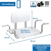 Weinberger Fürdőkád Ülőke Háttámlával, 150 kg Teherbírás, Csúszásgátló, 52-64 cm Kádszélesség, Modern Fürdőszobai Segédeszköz Időseknek 5