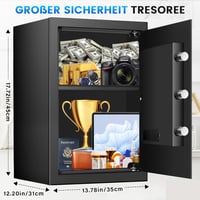 Ansol 55L Tűzálló Széf Kulcsos Zárral - Elektronikus Páncélszekrény Kivehető Polccal és Néma Funkcióval Pénz, Dokumentum és Értéktárgy Tárol 2