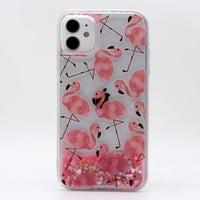 Apple iPhone 11 Rózsaszín Flamingós Csillogó Folyadékos Tok 2